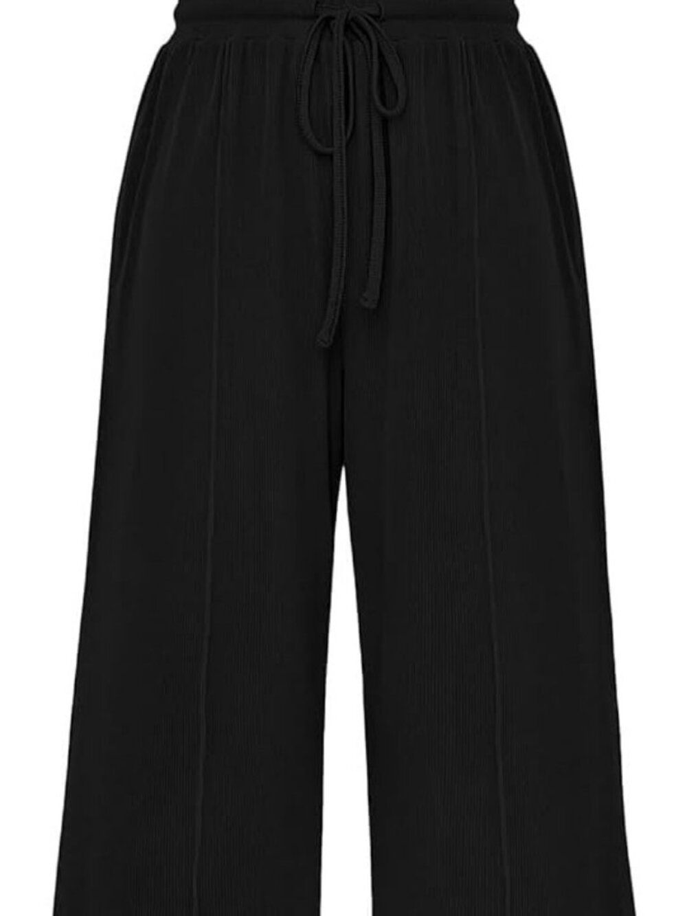 PRETTYGARDEN Black Ribbed Tube Top & Wide Leg 2pc Set S